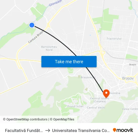 Facultativă Fundăturii to Universitatea Transilvania Corp N map