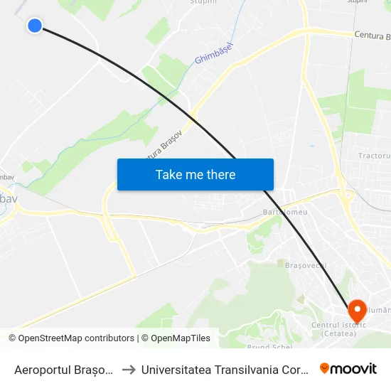Aeroportul Brașov ✈ to Universitatea Transilvania Corp N map