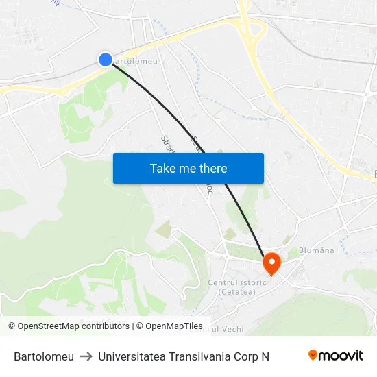 Bartolomeu to Universitatea Transilvania Corp N map