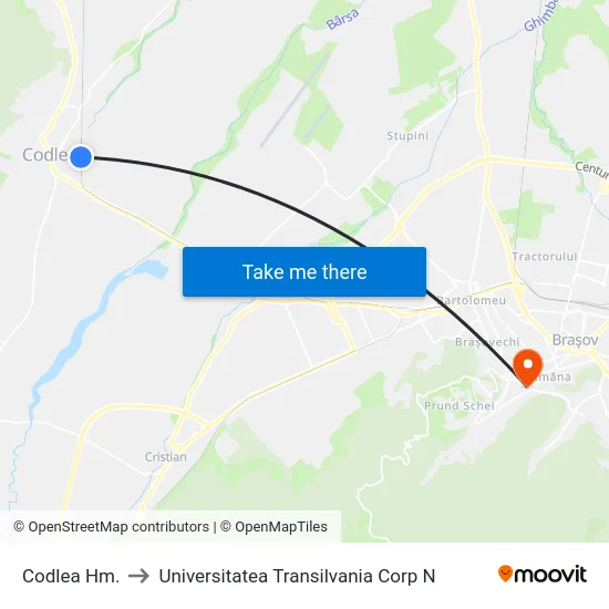 Codlea Hm. to Universitatea Transilvania Corp N map