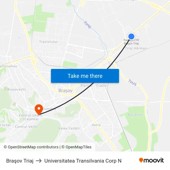 Braşov Triaj to Universitatea Transilvania Corp N map