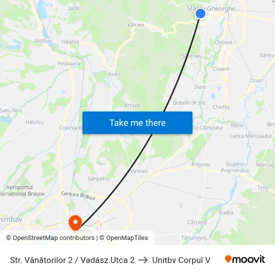 Str. Vânătorilor 2 /  Vadász Utca 2 to Unitbv Corpul V map