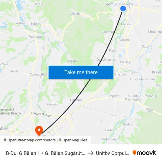B-Dul G.Bălan 1 / G. Bălan Sugárút 1 to Unitbv Corpul V map
