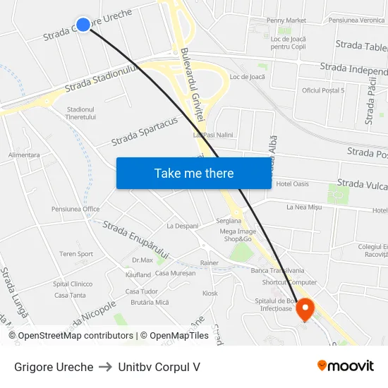 Grigore Ureche to Unitbv Corpul V map