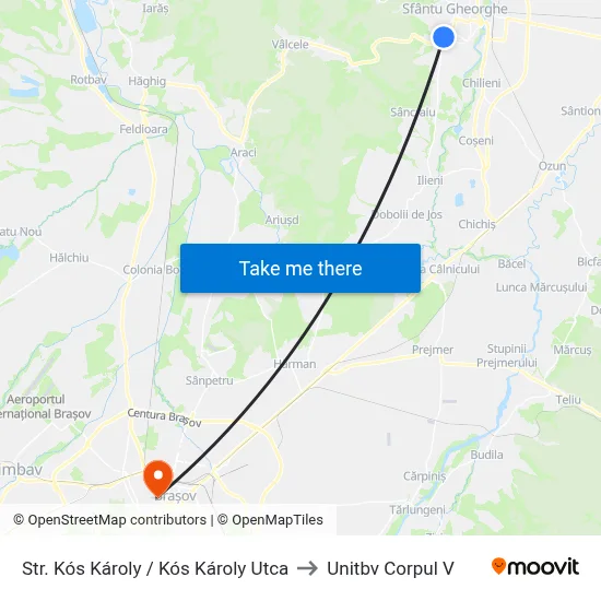 Str. Kós Károly / Kós Károly Utca to Unitbv Corpul V map