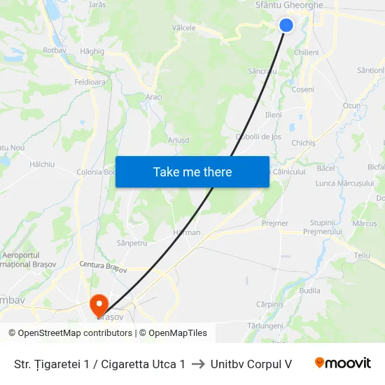 Str. Țigaretei 1 / Cigaretta Utca 1 to Unitbv Corpul V map