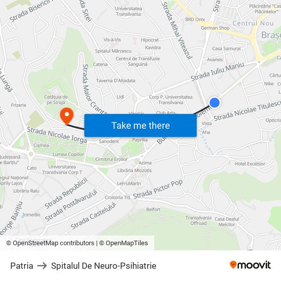 Patria to Spitalul De Neuro-Psihiatrie map