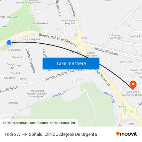 Hidro A to Spitalul Clinic Județean De Urgență map