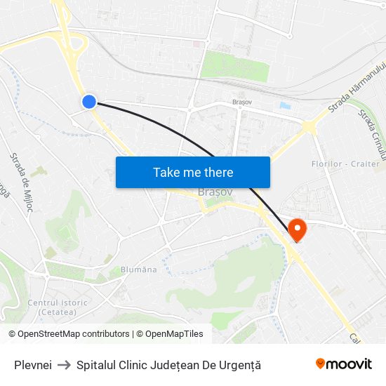 Plevnei to Spitalul Clinic Județean De Urgență map