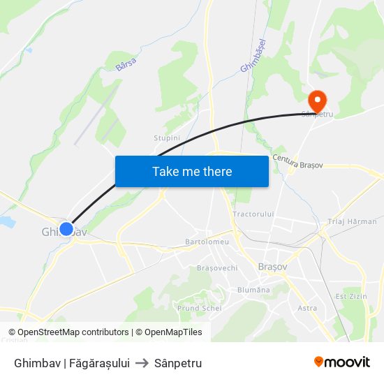 Ghimbav | Făgărașului to Sânpetru map
