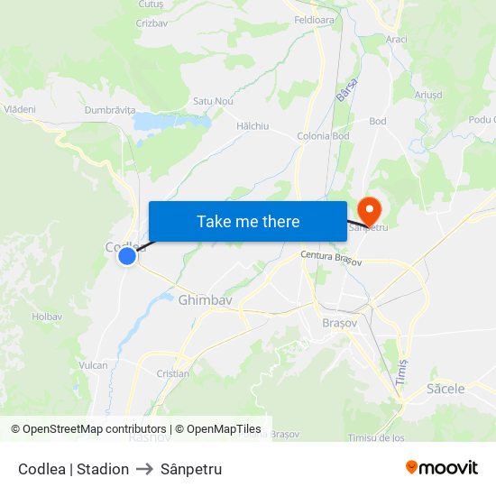 Codlea | Stadion to Sânpetru map