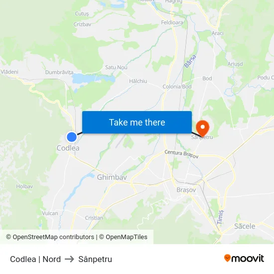 Codlea | Nord to Sânpetru map