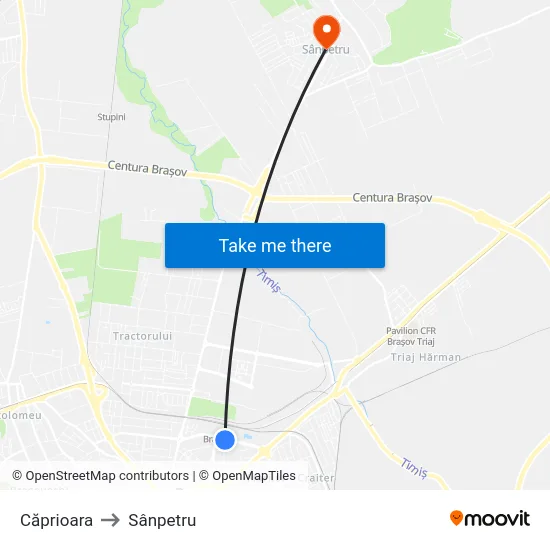 Căprioara to Sânpetru map