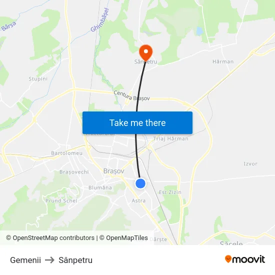 Gemenii to Sânpetru map