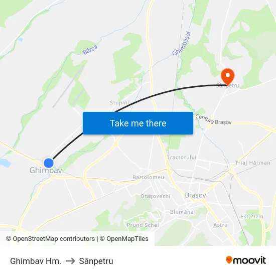 Ghimbav Hm. to Sânpetru map