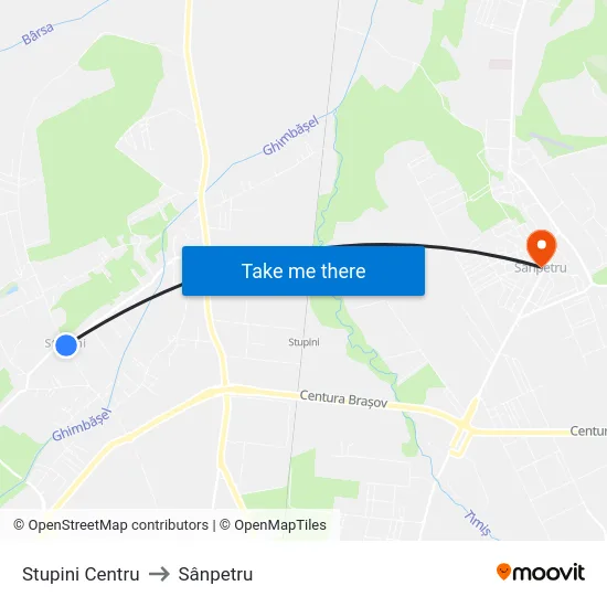 Stupini Centru to Sânpetru map