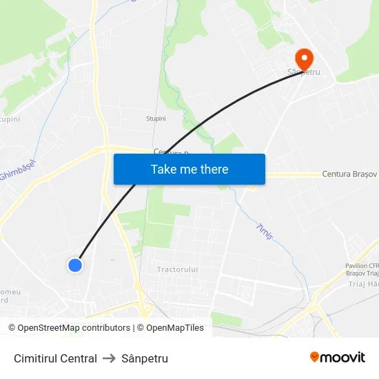 Cimitirul Central to Sânpetru map