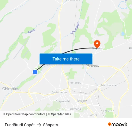 Fundăturii Capăt to Sânpetru map