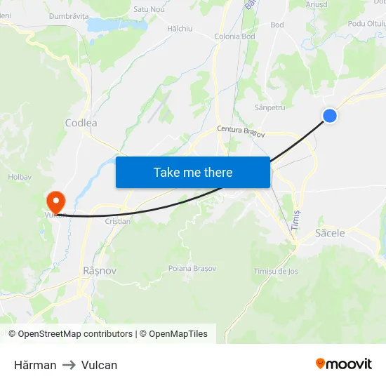 Hărman to Vulcan map