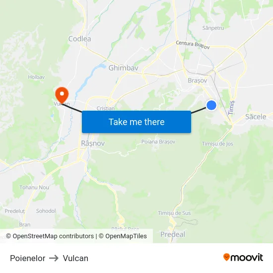 Poienelor to Vulcan map
