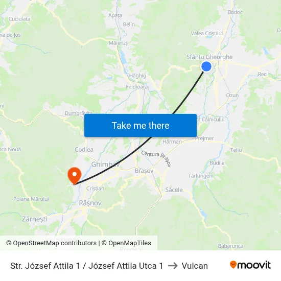 Str. József Attila 1 / József Attila Utca 1 to Vulcan map