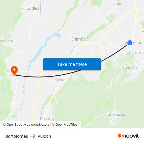 Bartolomeu to Vulcan map