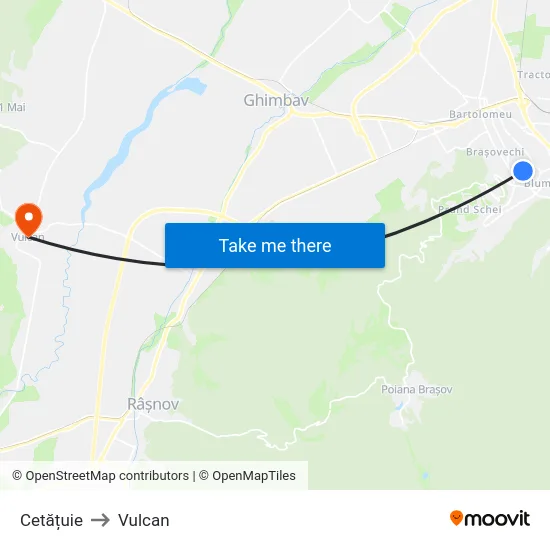 Cetățuie to Vulcan map