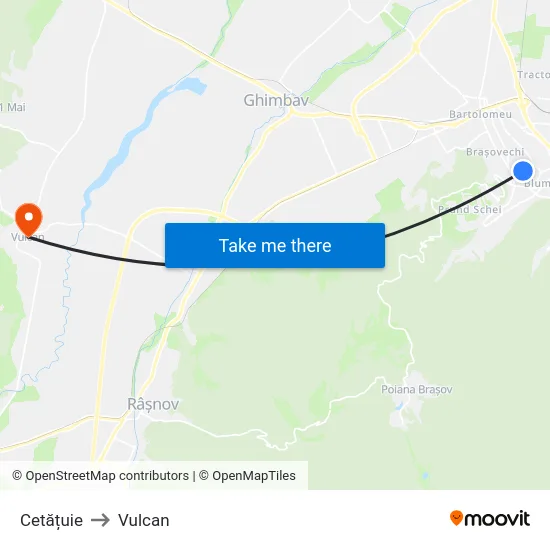 Cetățuie to Vulcan map