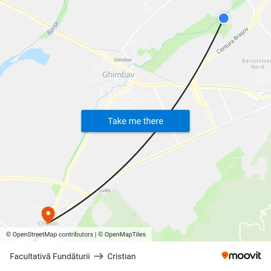 Facultativă Fundăturii to Cristian map
