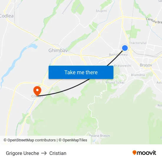 Grigore Ureche to Cristian map