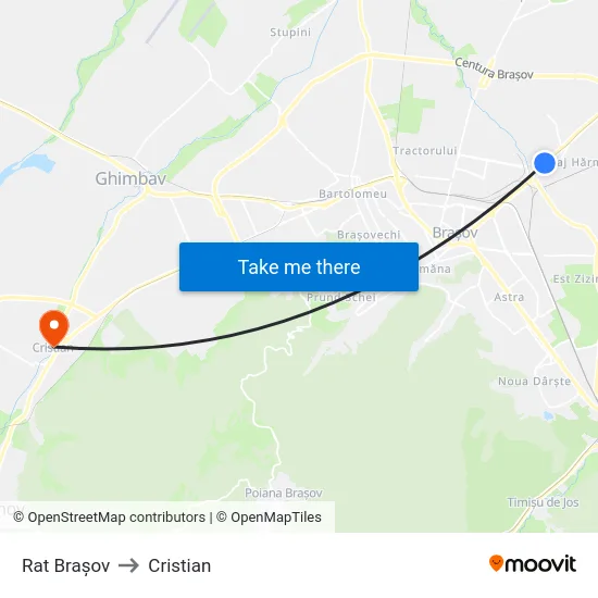 Rat Brașov to Cristian map
