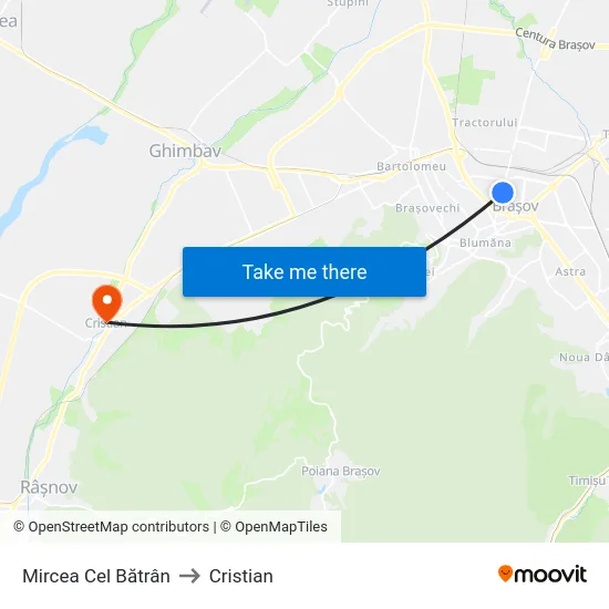Mircea Cel Bătrân to Cristian map