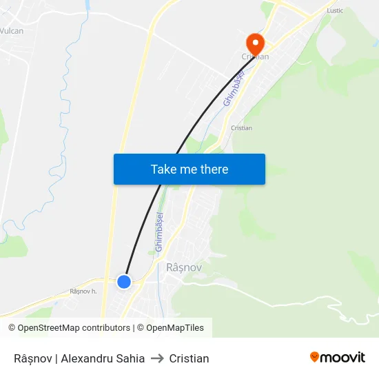 Râșnov | Alexandru Sahia to Cristian map