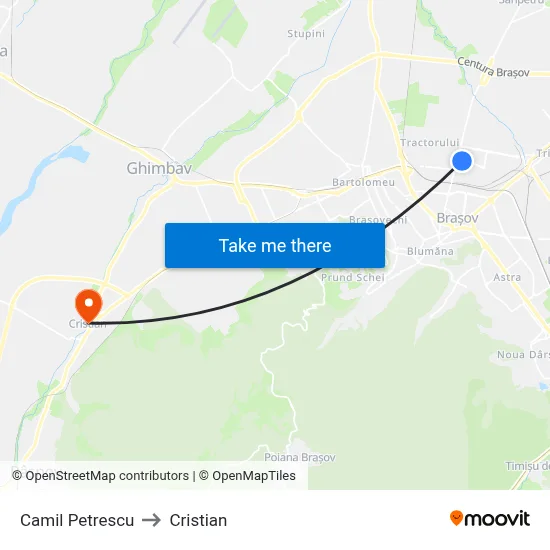 Camil Petrescu to Cristian map