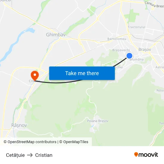 Cetățuie to Cristian map