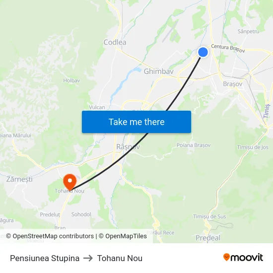 Pensiunea Stupina to Tohanu Nou map