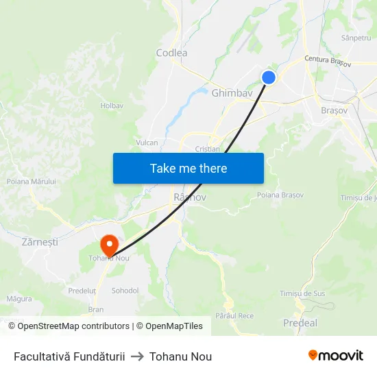 Facultativă Fundăturii to Tohanu Nou map