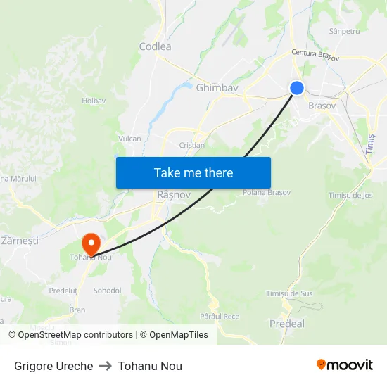 Grigore Ureche to Tohanu Nou map