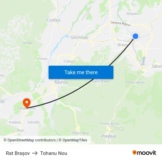 Rat Brașov to Tohanu Nou map