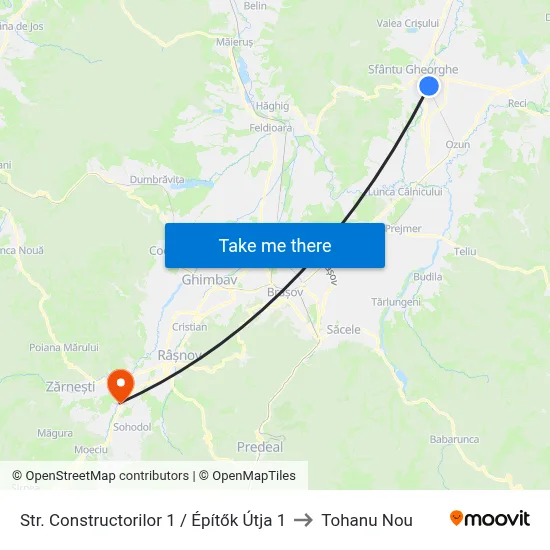 Str. Constructorilor 1 / Építők Útja 1 to Tohanu Nou map