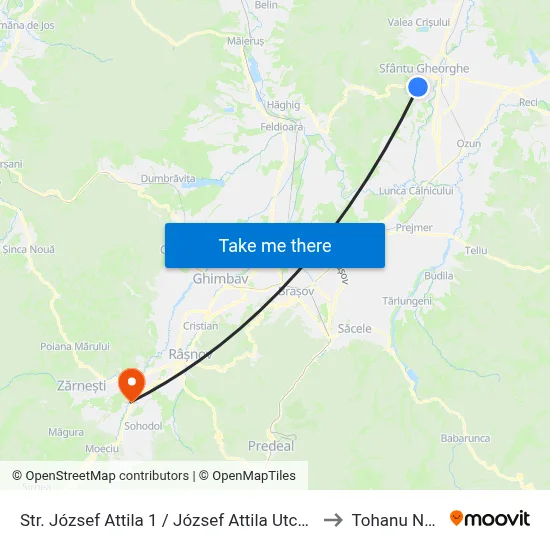 Str. József Attila 1 / József Attila Utca 1 to Tohanu Nou map
