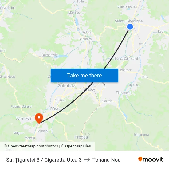 Str. Țigaretei 3 / Cigaretta Utca 3 to Tohanu Nou map