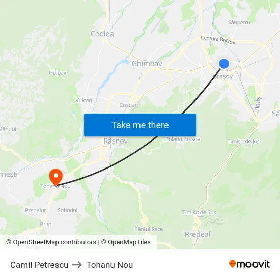 Camil Petrescu to Tohanu Nou map