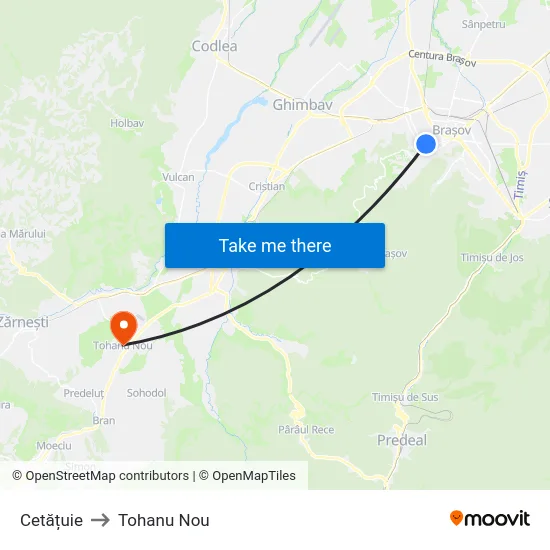 Cetățuie to Tohanu Nou map