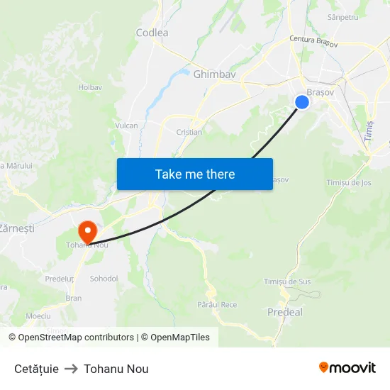 Cetățuie to Tohanu Nou map