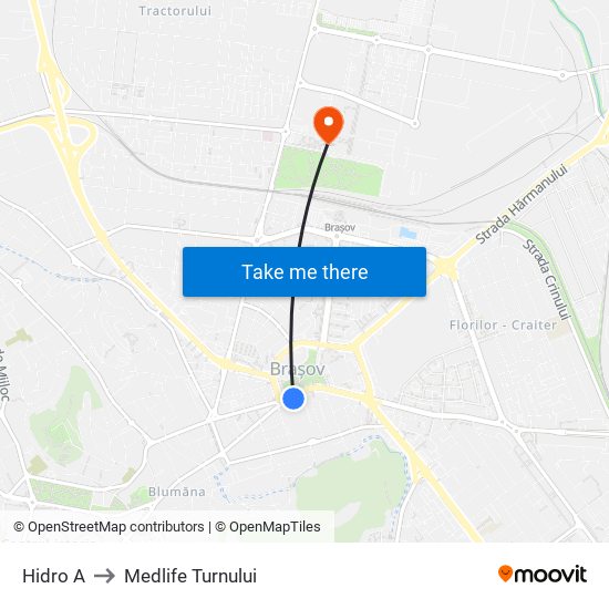 Hidro A to Medlife Turnului map