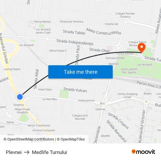 Plevnei to Medlife Turnului map