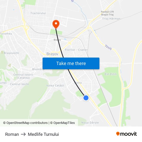 Roman to Medlife Turnului map