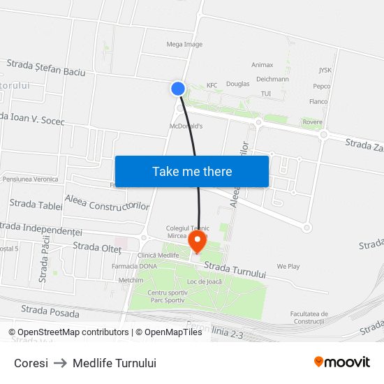 Coresi to Medlife Turnului map