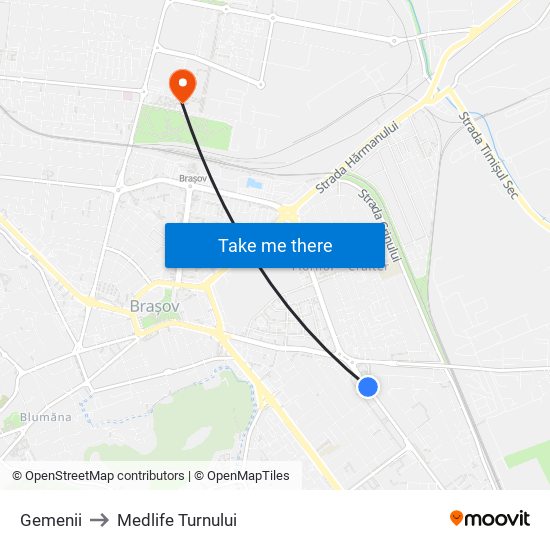 Gemenii to Medlife Turnului map